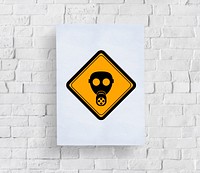 Radioactivity Protection Mask Sign Attention Banner Put in Concrete Wall