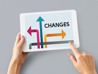Illustration of opportunities at turning point to be change on digital tablet
