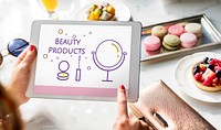 Illustration of beauty cosmetics makeover skincare on digital tablet