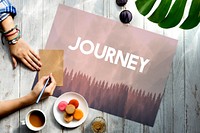 Journey word on nature background with trees