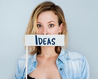 Adult Woman Showing Creative Ideas Design Word Sign