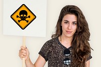 Studio Shoot Holding Banner with Poison Attention Sign