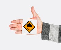 Hand Shoot Showing Security Helmet Sign Attention Note
