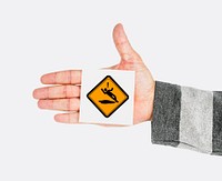 Hand Shoot Showing Slip Caution Sign Attention Note
