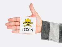 Hand showing memo with skull icon and dangerous toxin word