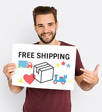 Man holding logistics free shipping concept placard