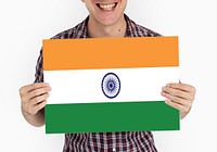Man Hands Hold Indian Flag Patriotism