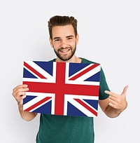 Man Hands Hold England UK Flag Patriotism