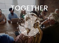 Workers having a meeting together network graphic