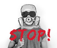 Stop Anti Against Abandon Gas Mask Word Graphic