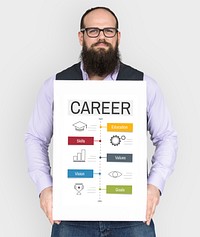 Man holding network graphic overlay banner