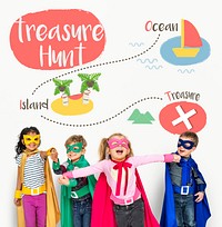 Kids playing treasure hunt graphic