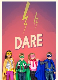 Group of superheroes kids with aspiration word graphic