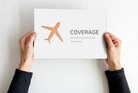 Hands holding  banner of aviation life insurance traveling trip illustration