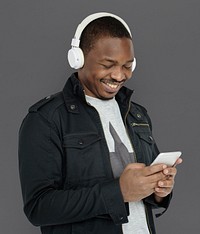 African Man Smiling Happiness Headphones Music Studio Portrait