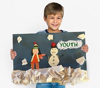 Children having fun with snowman artwork