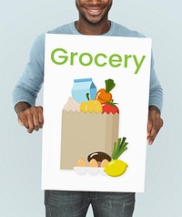Illustration of paper bag full of grocery