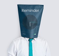 Paper bag covered the man face with time icon