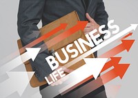 Businessman Hand holding Bag Lifestyle Word Graphic