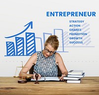 Woman working on notebook network graphic overlay on table