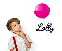 boy with illustration of sweet candy lollipop