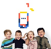 8 bit illustration of mobile phone communication icon