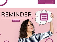 Woman with illustration of personal organizer reminder calendar
