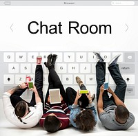 People using smartphones network graphic overlay background on floor