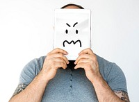 Illustration of aggressive madness face on banner