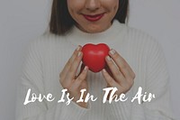 Woman Holding Heart Love Amor Affection Word Graphic