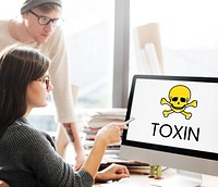 Digital device with the screen of skull icon and chemicals toxin word