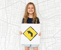 Young girl holding network graphic overlay banner