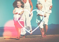Family Running Playful Vacation Beach Love Concept
