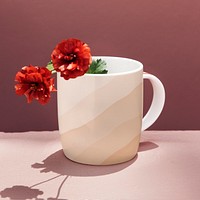 Coffee mug mockup, red peonies psd