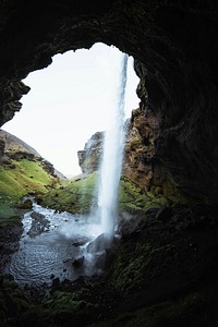 View of Kvernufoss waterfall in South Iceland​​​​​​​