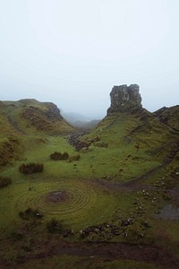 View of misty Fairy Glen, Scotland