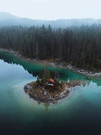 Drone shot of Eibsee lake, Germany