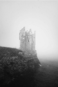 Misty view of Keiss Castle, Scotland