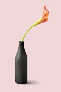 Pink calla lily flower in a black vase mockup