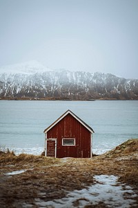 Red cabin on Lofoten island, Norway