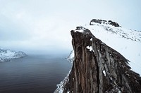 Snow covered Segla mountain in Norway