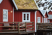 Red vacation cabins in Reine, Norway 