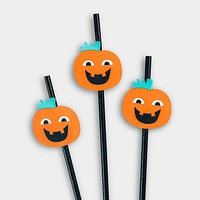 Halloween pumpkin straws set mockup design resources