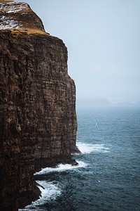 Waves hitting the cliffs in the Faroe Islands