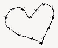 Barbed wire heart sticker, goth, grunge isolated image psd