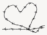 Barbed wire heart sticker, goth, grunge isolated image psd