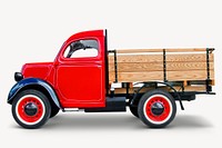 Red truck sticker, vehicle isolated image psd