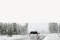 Landscape background torn edges, winter road trip