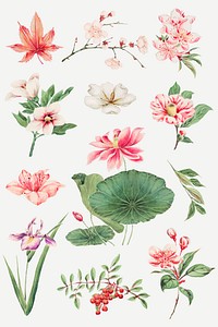 Vintage Japanese plant vector art print, remix from artworks by Megata Morikaga