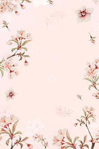 Vintage Japanese floral frame vector peach blossoms and hibiscus art print, remix from artworks by Megata Morikaga